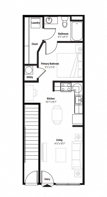 Floor plan for studio, 1 bath, 525 sqft